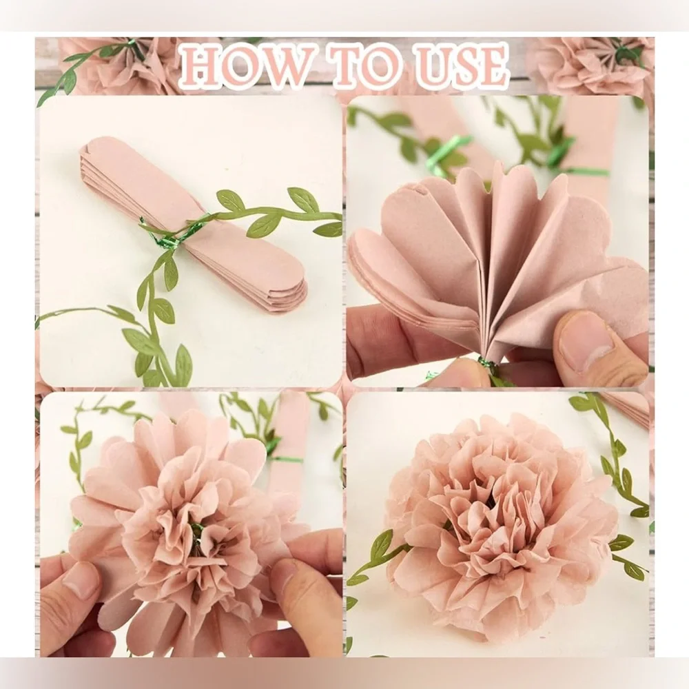 NEW Nude Tissue Paper Pom Pom Garland Paper Flowers Birthday Baby Shower wedding